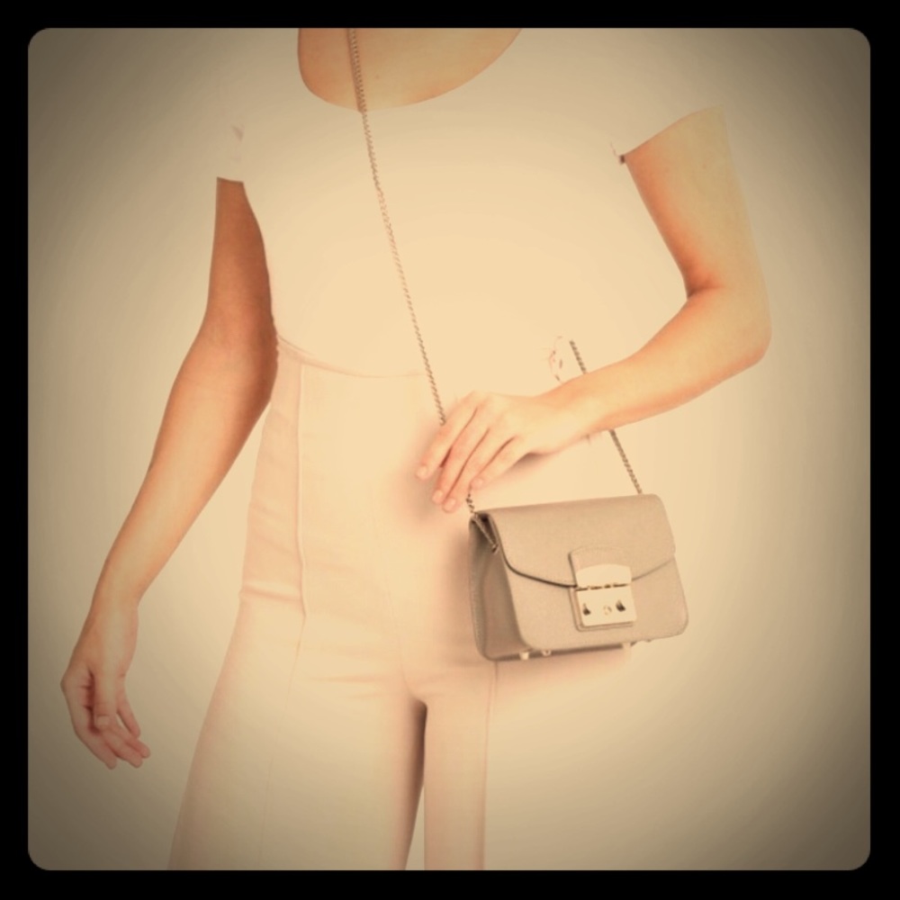 Grey Leather Furla Metropolis Mini Crossbag